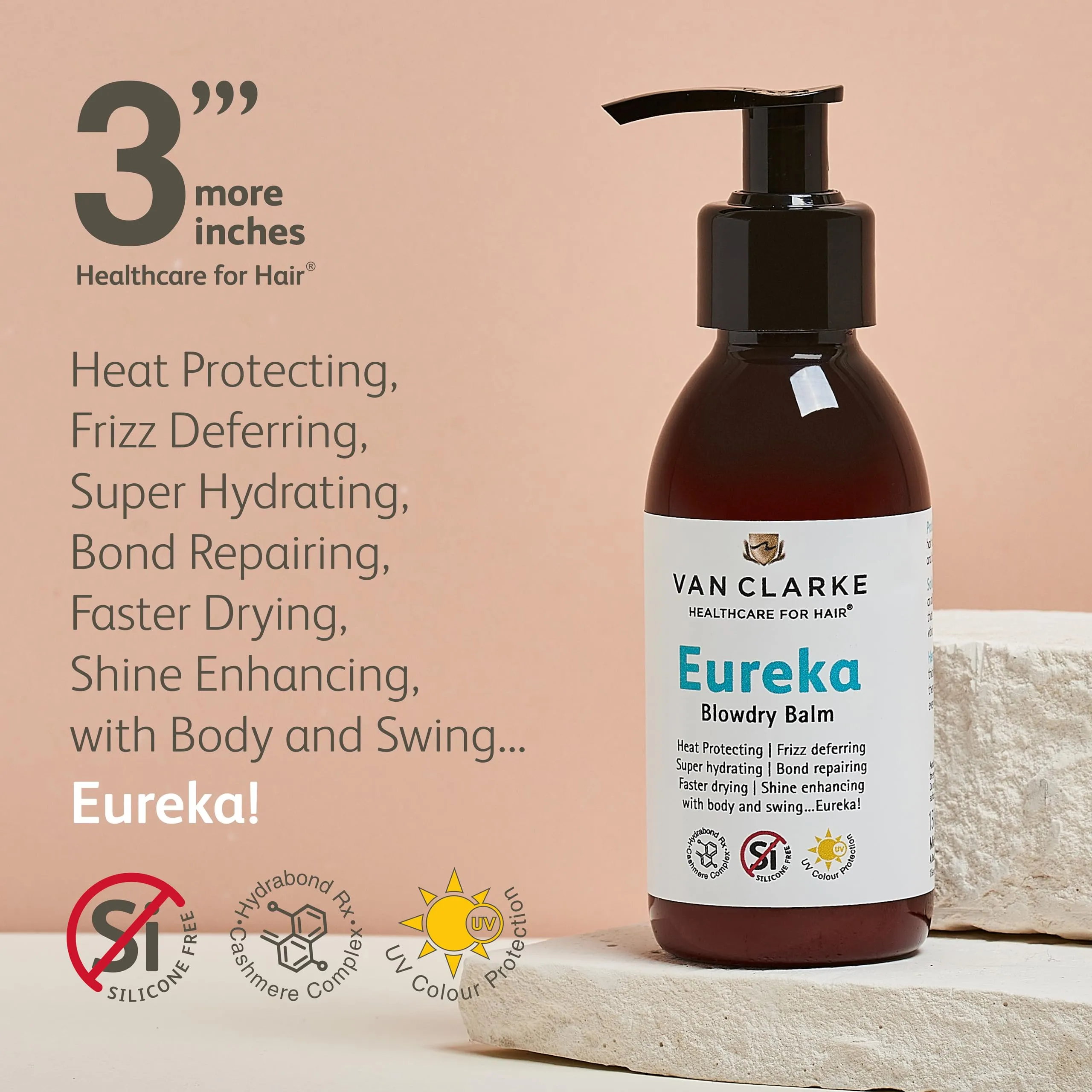 3'''More Inches - Eureka! Blowdry Balm -150ml - Heat protector - Frizz deferring, Super hydrating, Bond repairing, Fast drying, Shine enhancing with body - Haircare by Michael Van Clarke
