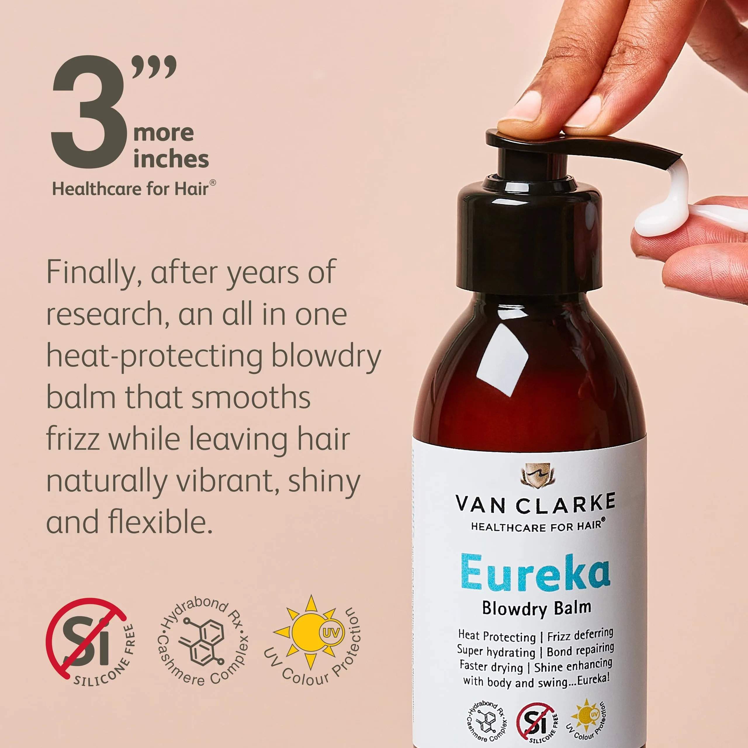 3'''More Inches - Eureka! Blowdry Balm -150ml - Heat protector - Frizz deferring, Super hydrating, Bond repairing, Fast drying, Shine enhancing with body - Haircare by Michael Van Clarke