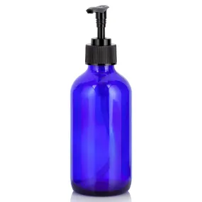 8 oz Cobalt Blue Glass Boston Round Bottle with Black Lotion Pump (12 Pack)