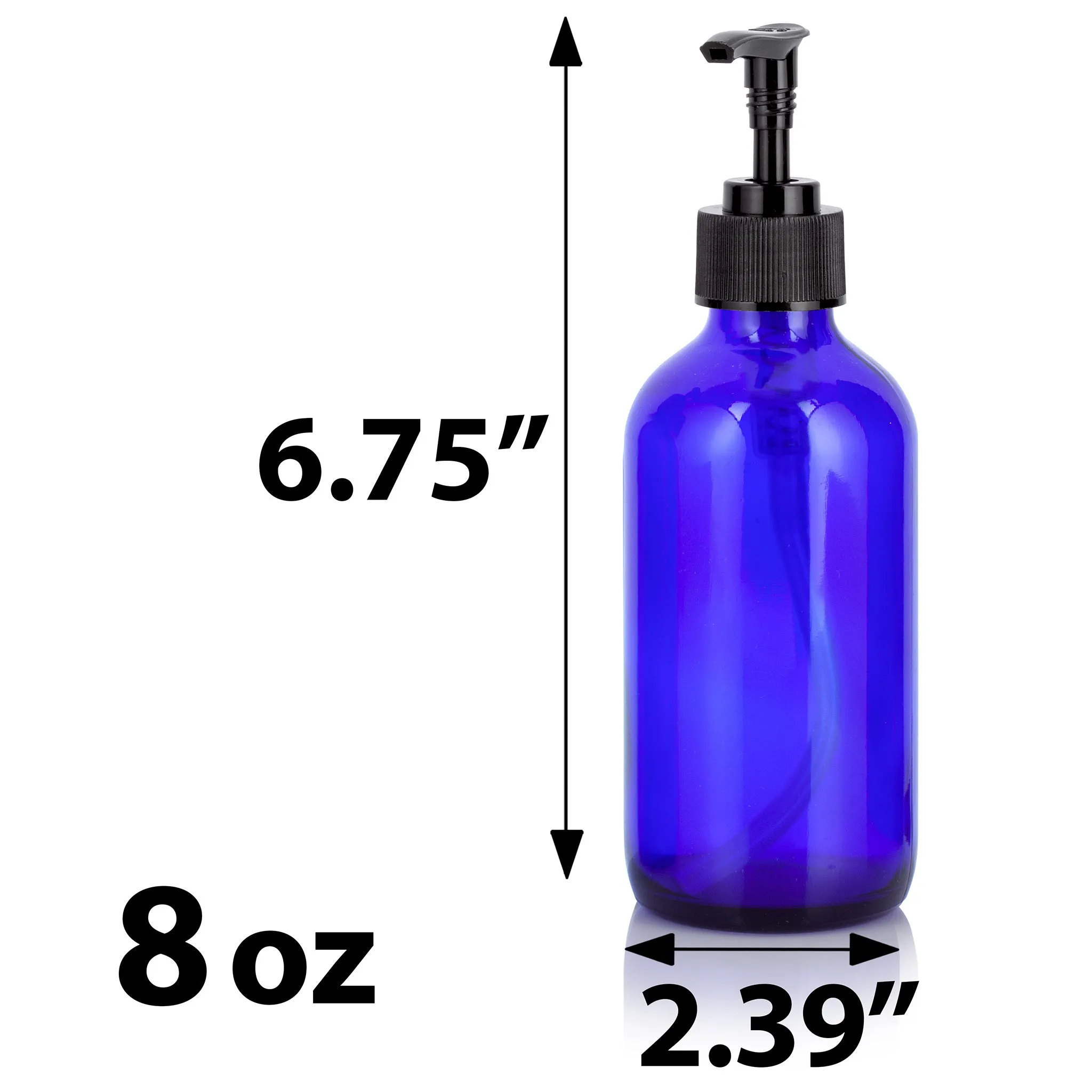 8 oz Cobalt Blue Glass Boston Round Bottle with Black Lotion Pump (12 Pack)