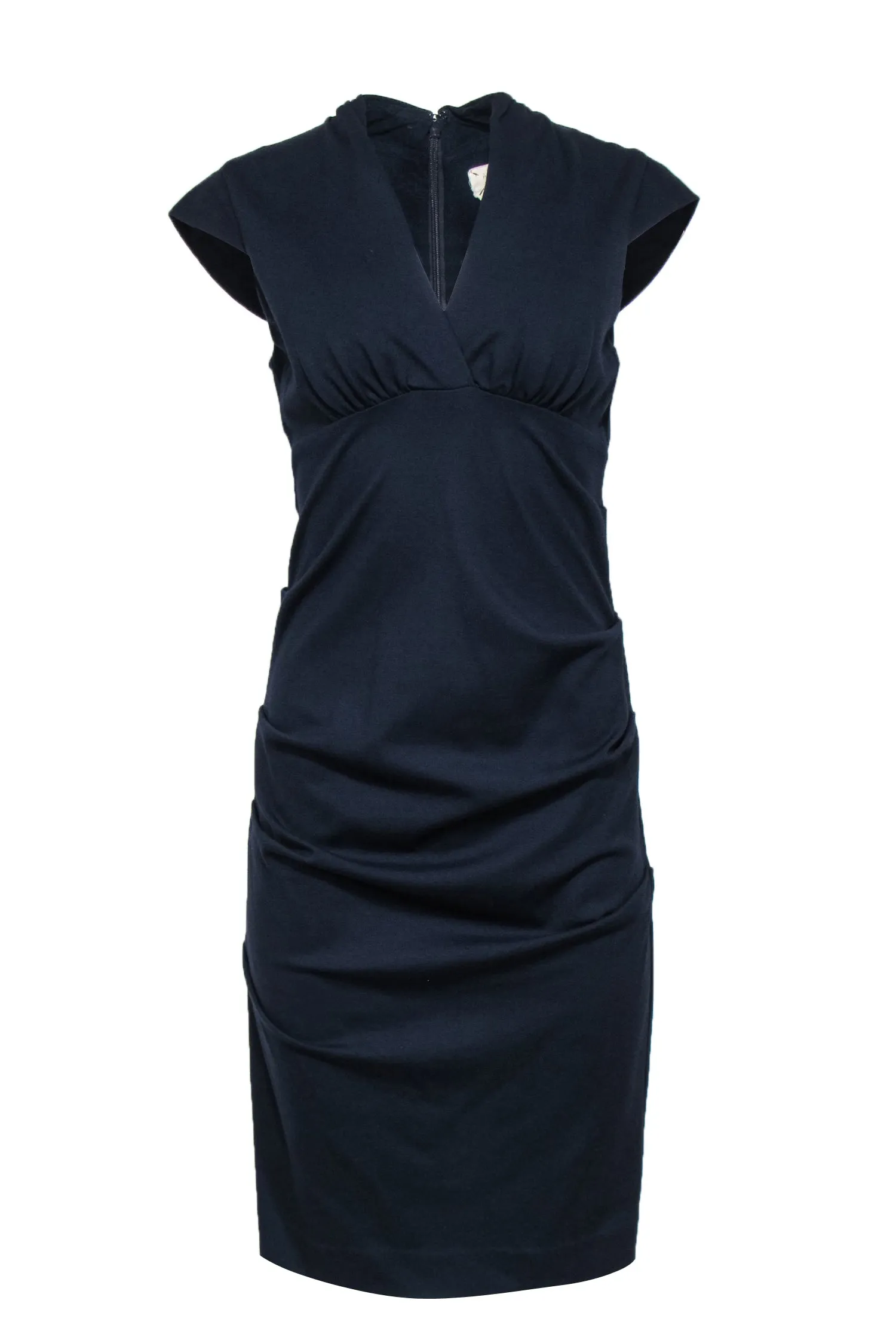Artelier Nicole Miller - Navy Ruched Side Cap Sleeve Sheath Dress Sz 8