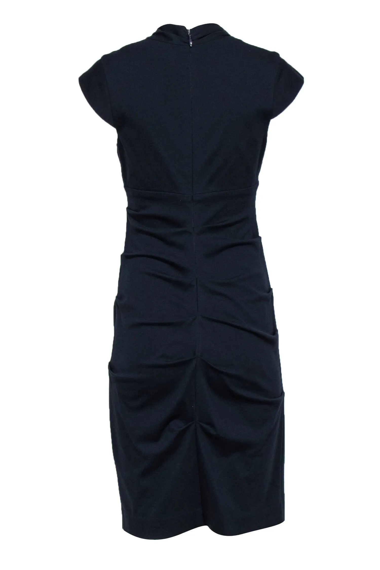 Artelier Nicole Miller - Navy Ruched Side Cap Sleeve Sheath Dress Sz 8