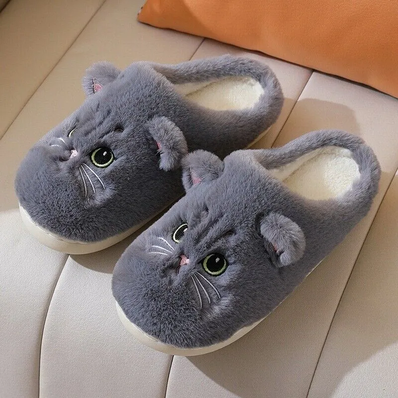 Cat Face Plush Slippers