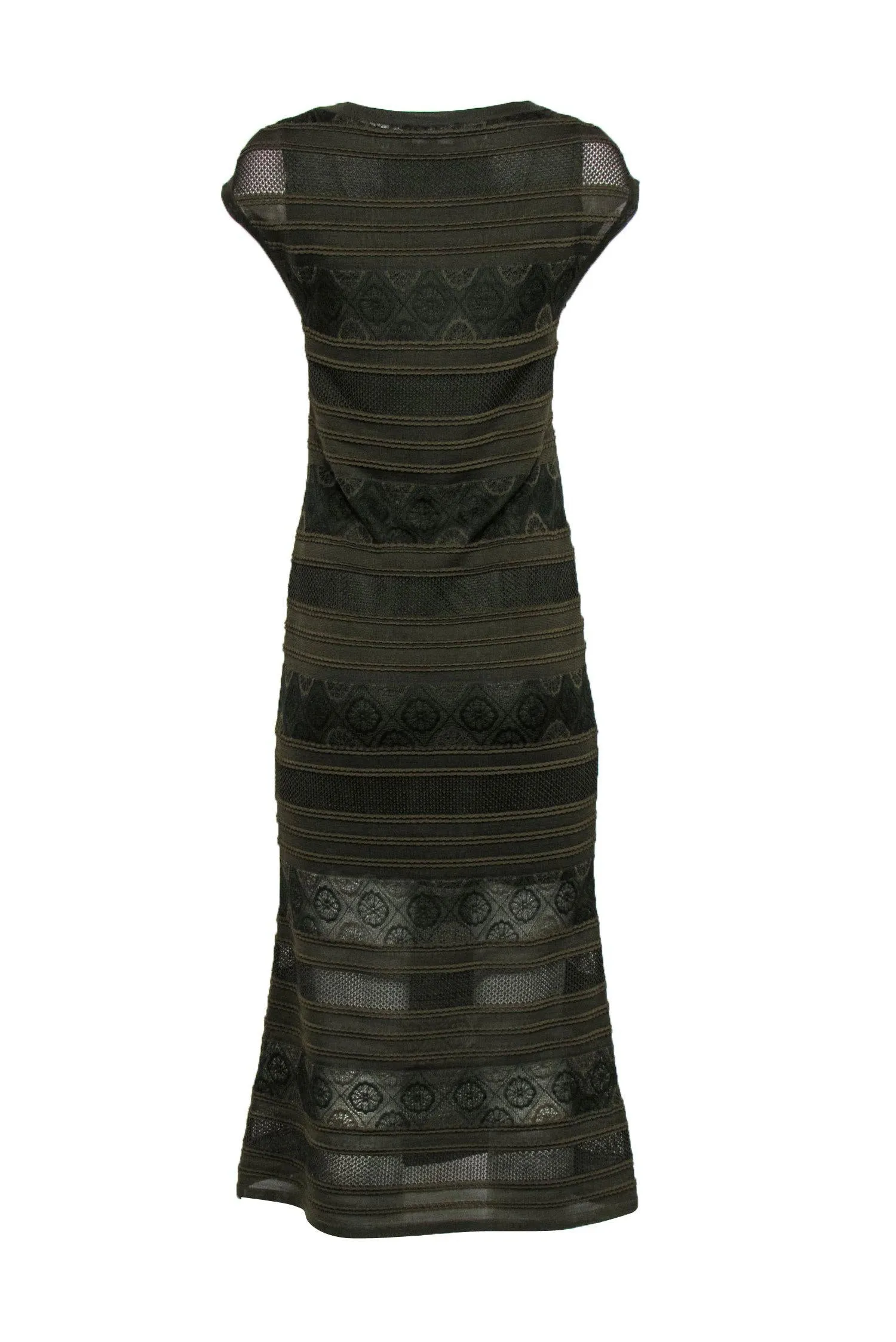 Chanel - Olive Green Cap Sleeve Lace & Knit Maxi Dress Sz 4