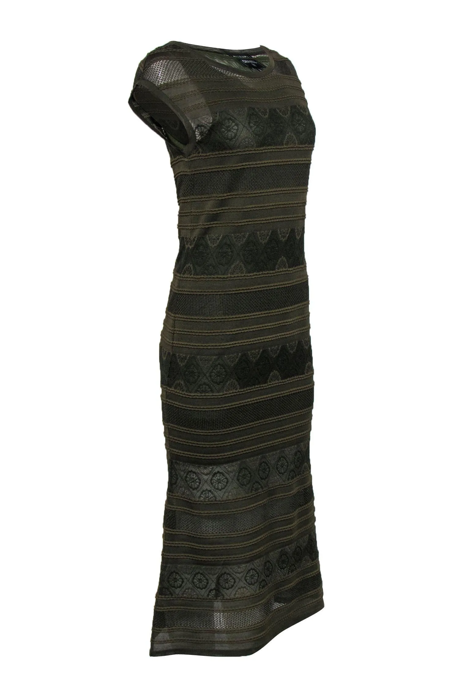 Chanel - Olive Green Cap Sleeve Lace & Knit Maxi Dress Sz 4