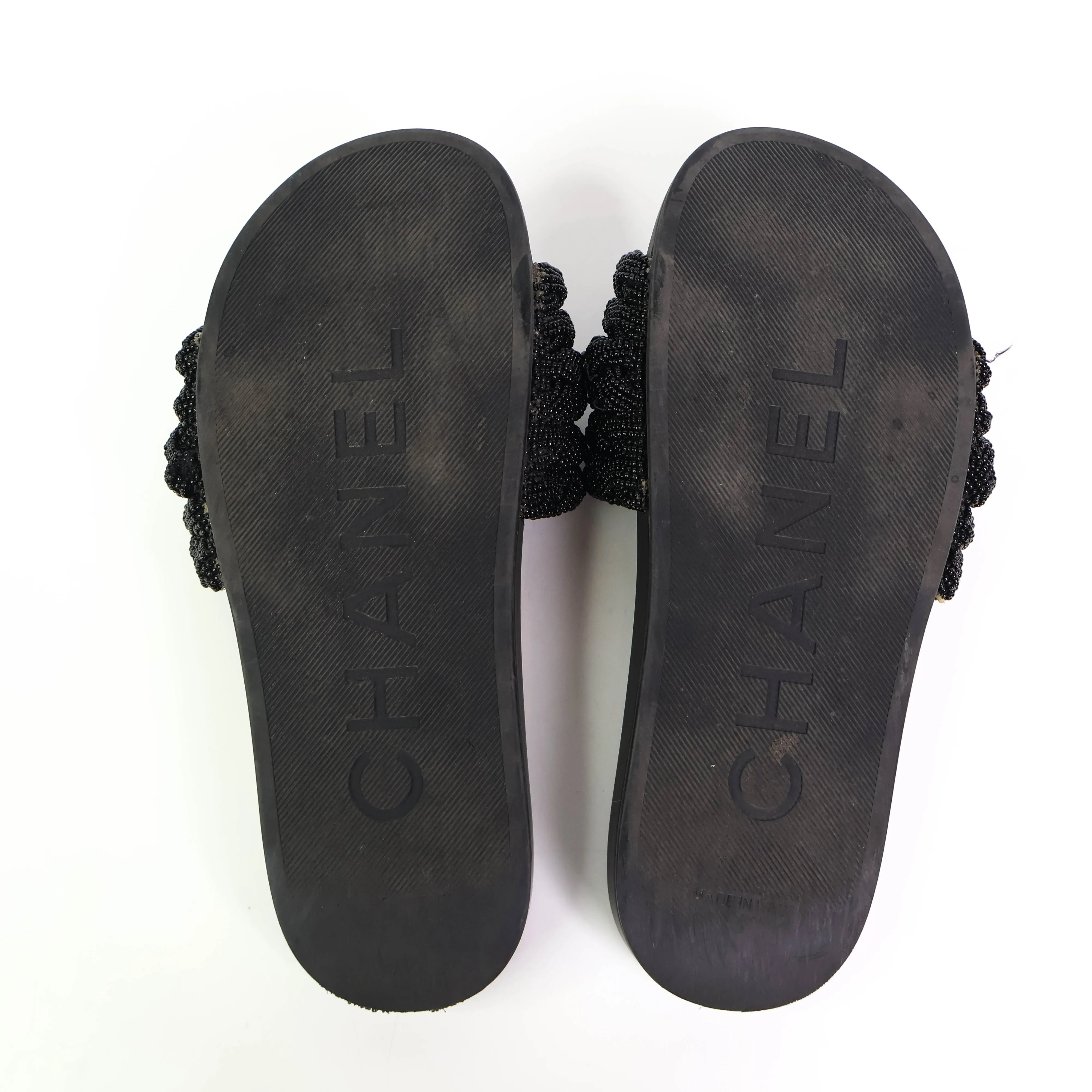 Chanel Sandals Black CC Gold 36