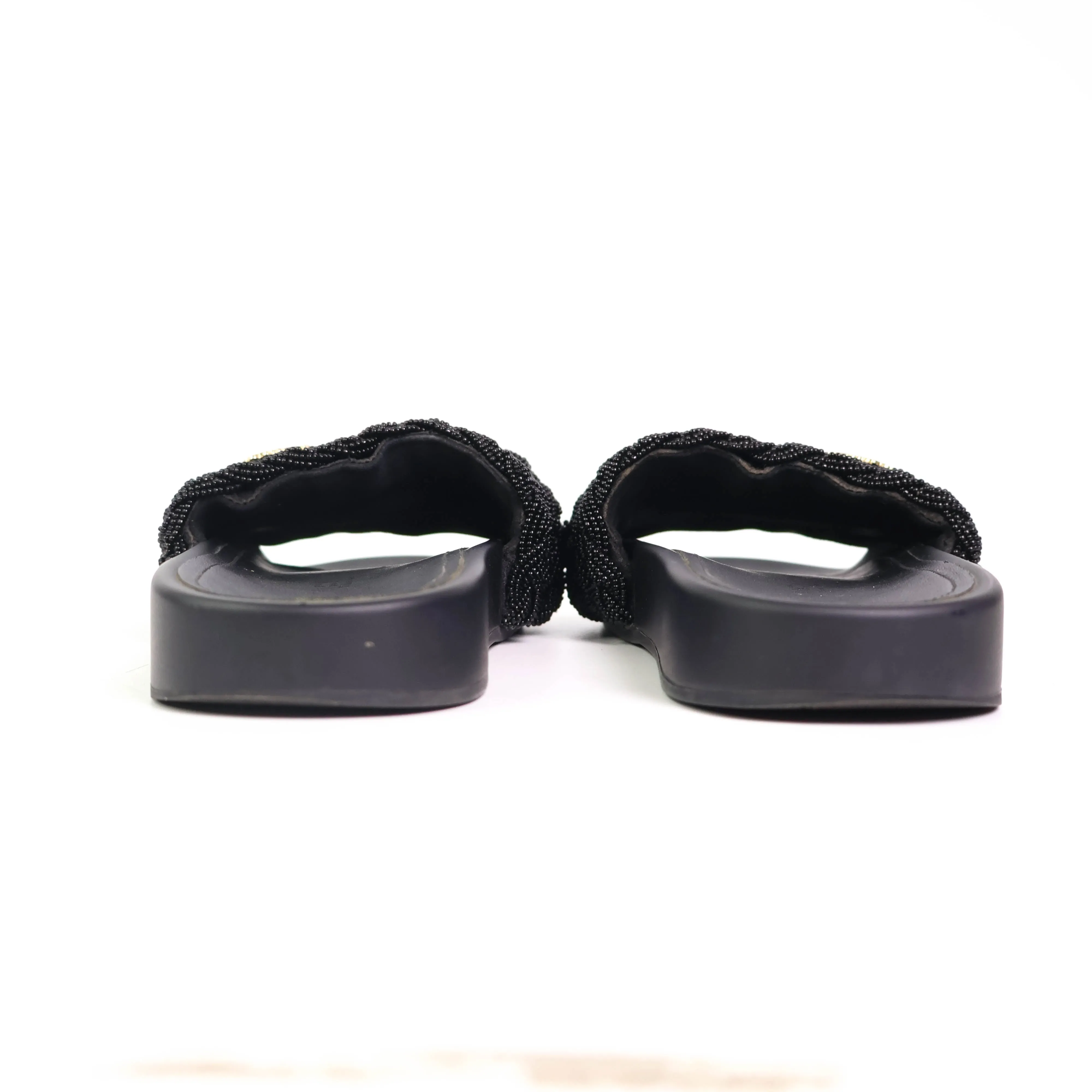 Chanel Sandals Black CC Gold 36