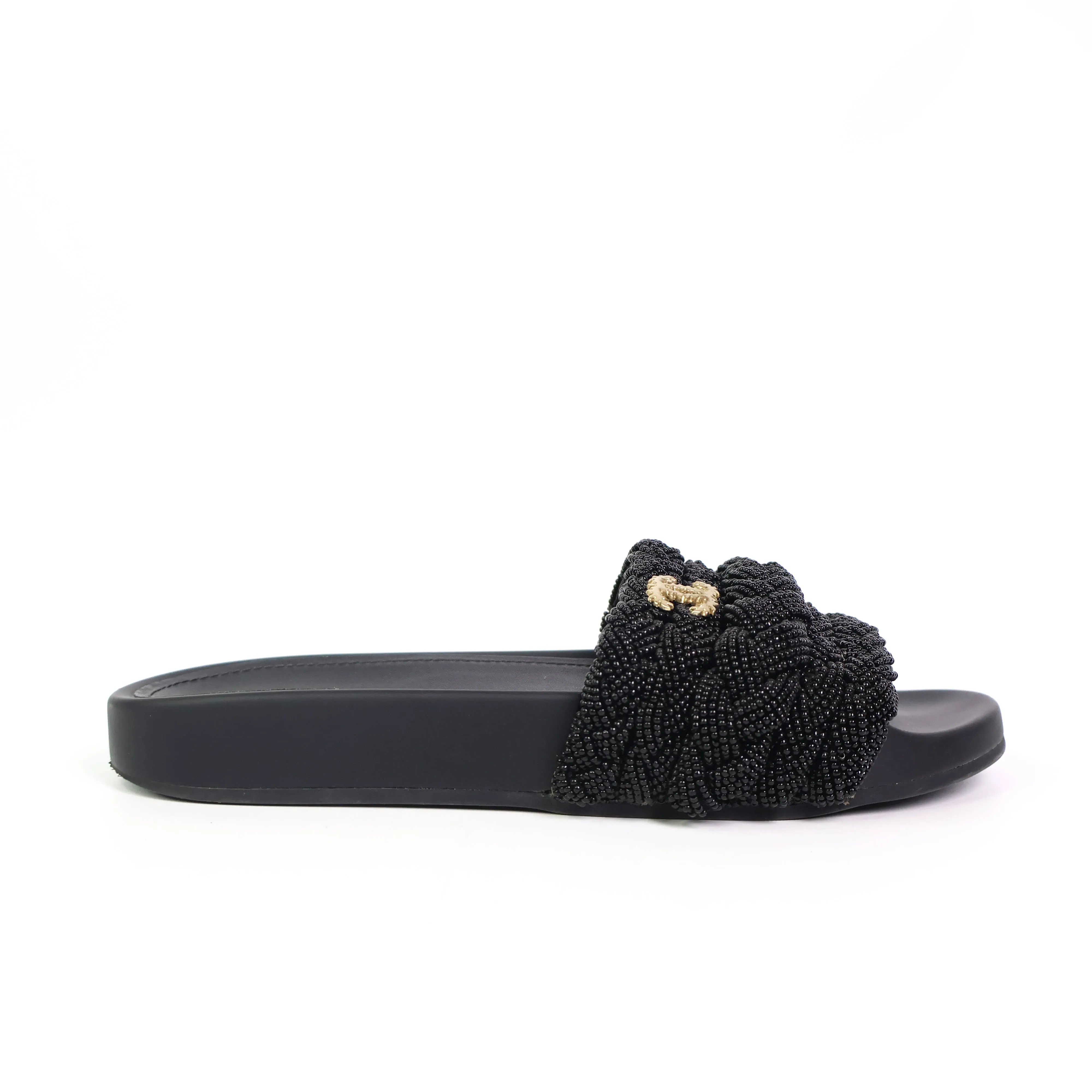 Chanel Sandals Black CC Gold 36