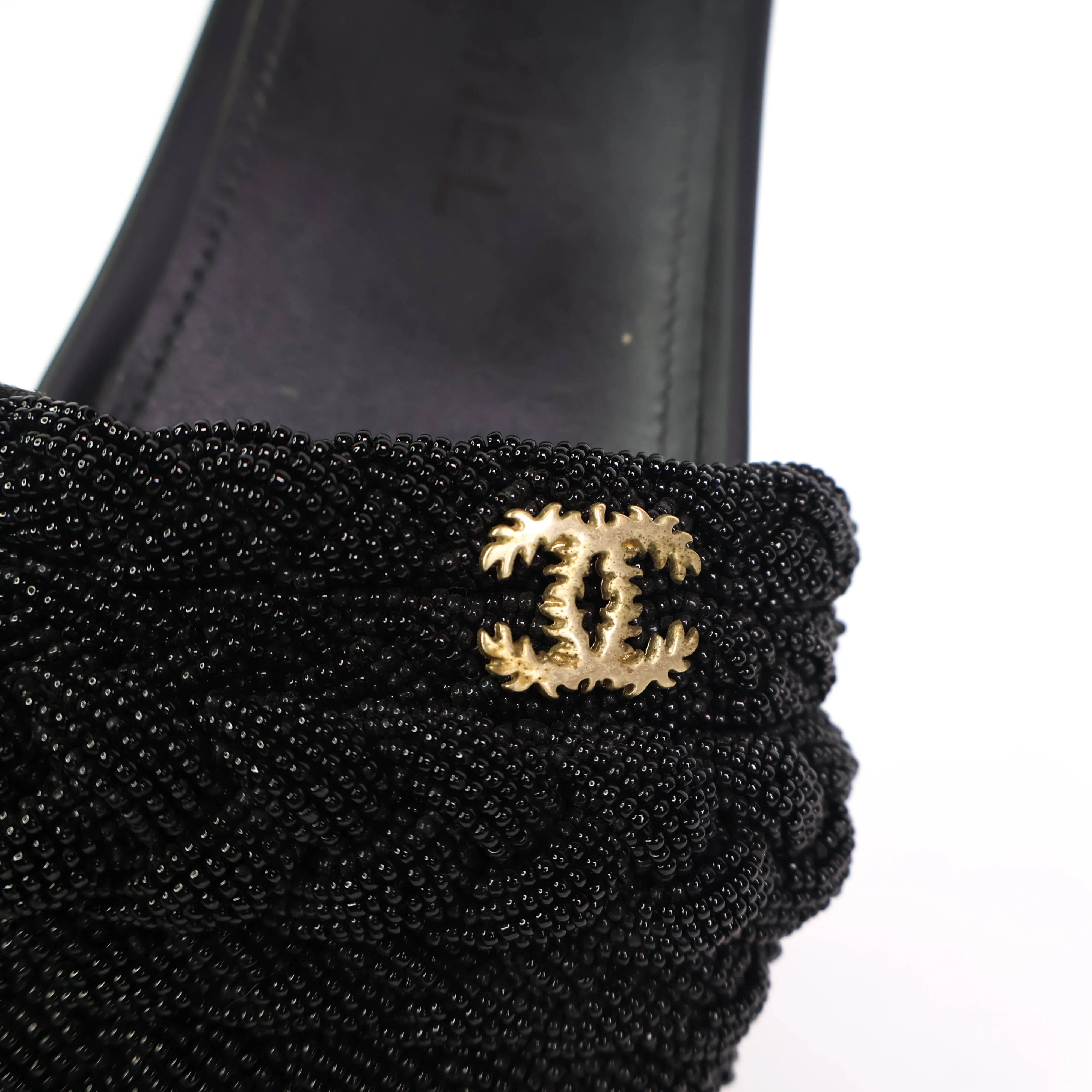 Chanel Sandals Black CC Gold 36
