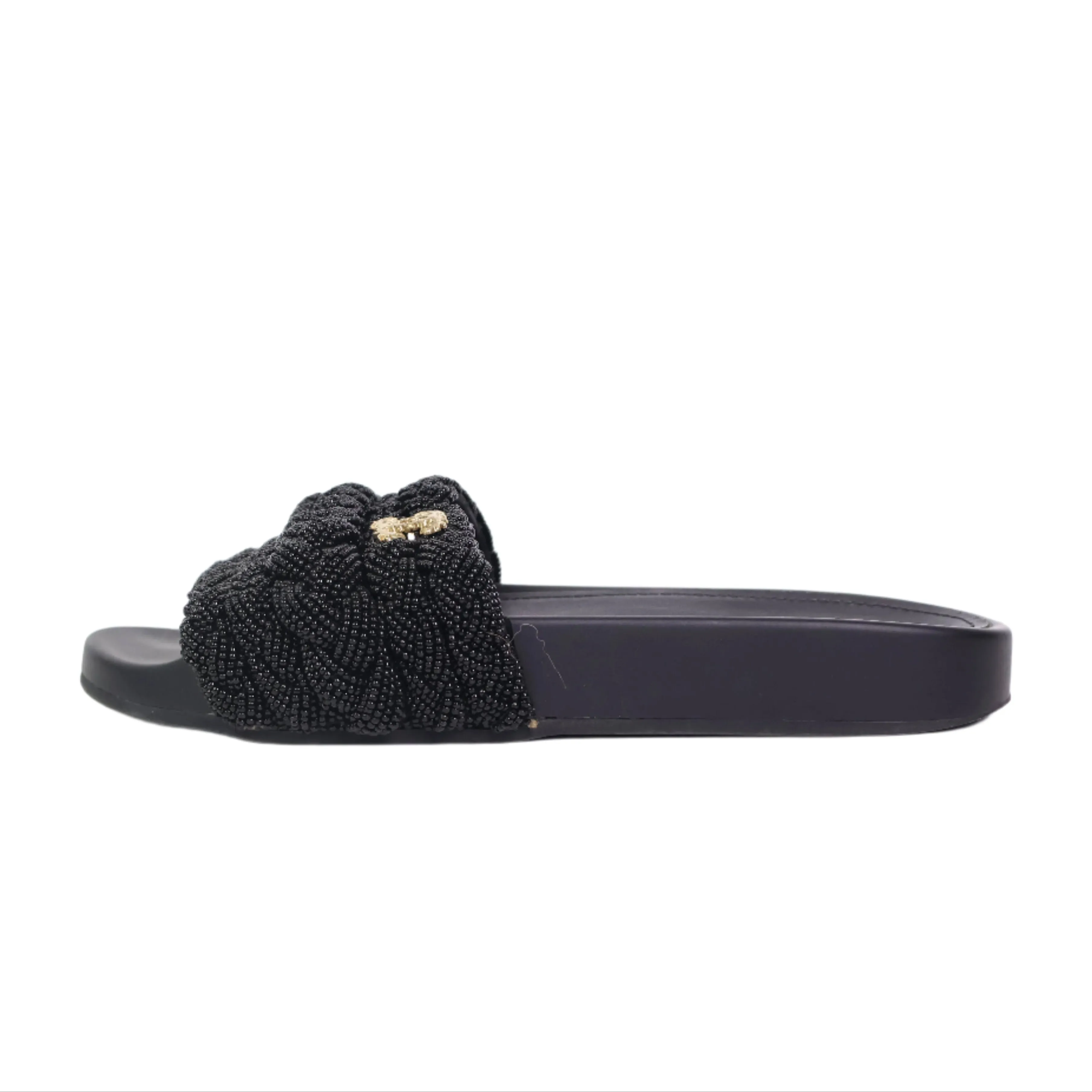 Chanel Sandals Black CC Gold 36