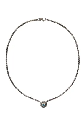 David Yurman - Sterling Silver Chain Link Necklace w/ Twisted Blue Gem Pendant