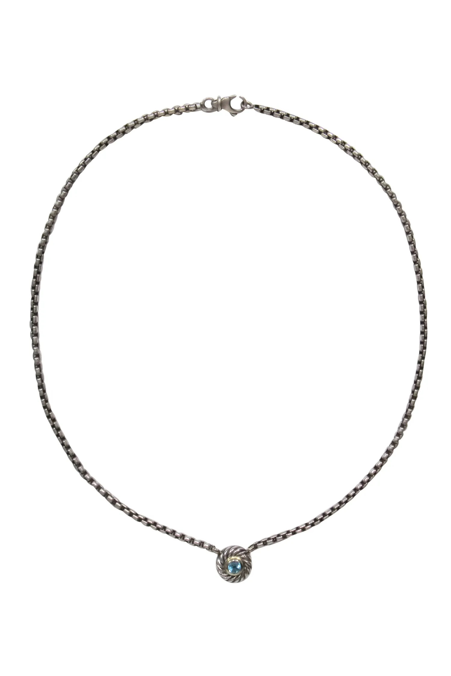 David Yurman - Sterling Silver Chain Link Necklace w/ Twisted Blue Gem Pendant