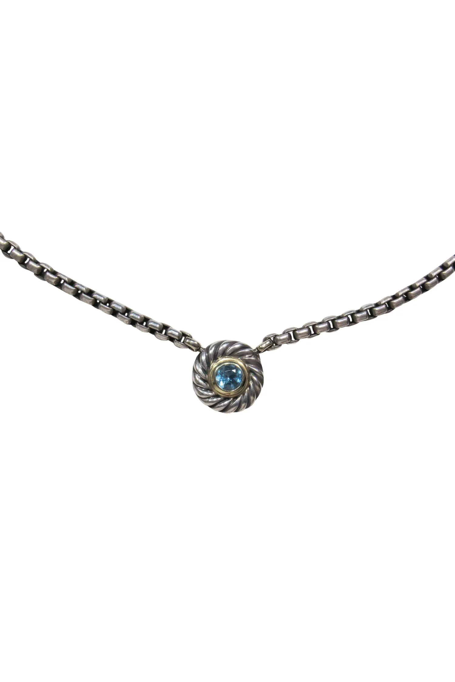 David Yurman - Sterling Silver Chain Link Necklace w/ Twisted Blue Gem Pendant
