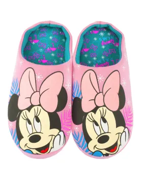 Disney Minnie Mouse "Spring Palms" Girl's Pink Polyester House Slippers