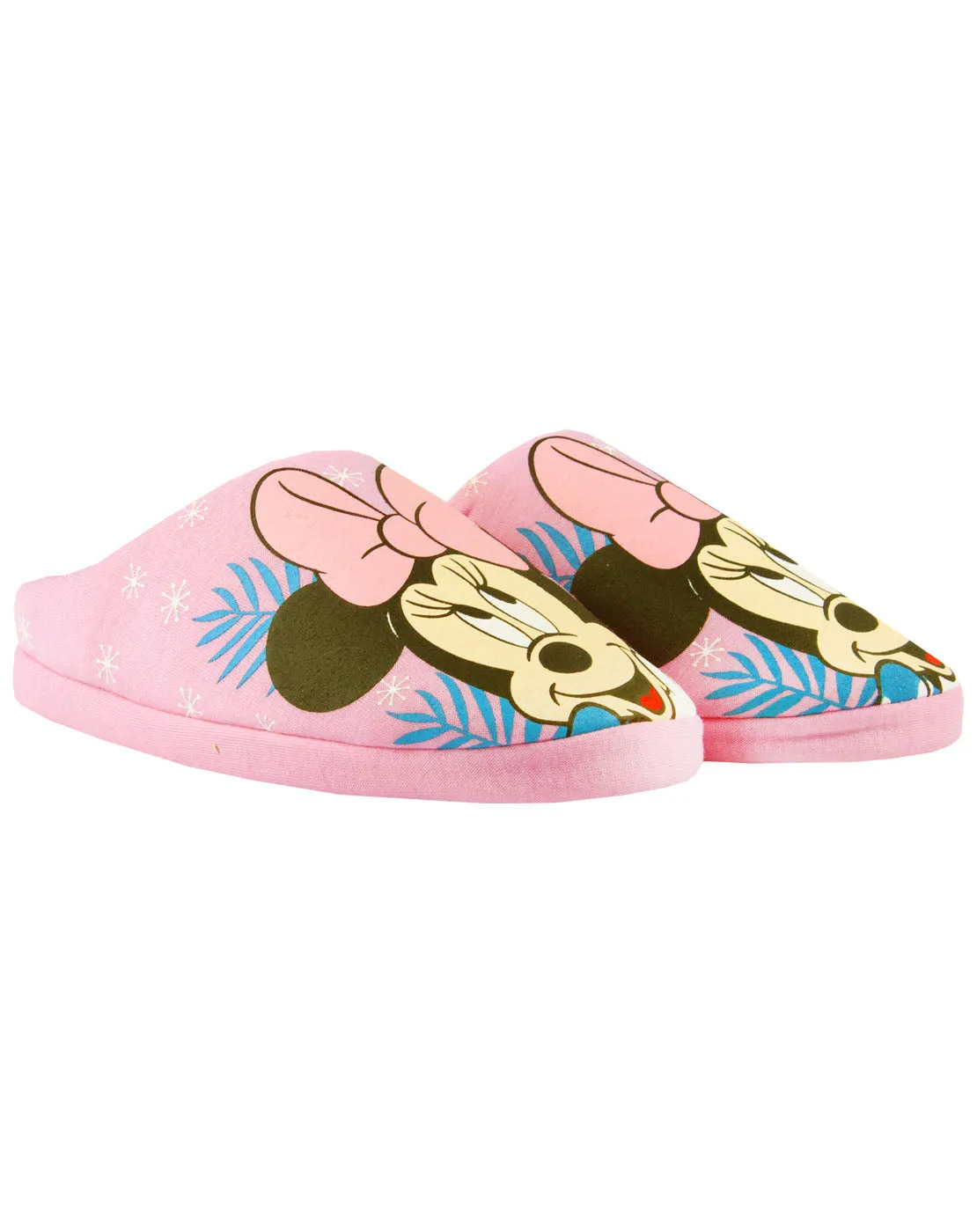 Disney Minnie Mouse "Spring Palms" Girl's Pink Polyester House Slippers