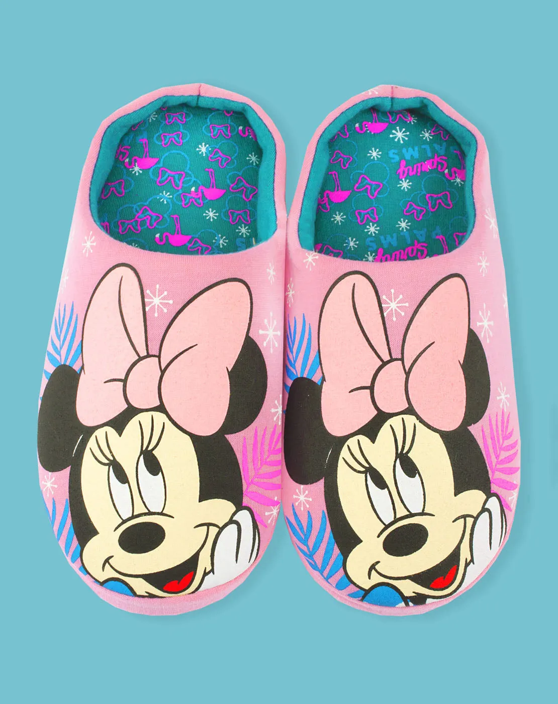 Disney Minnie Mouse "Spring Palms" Girl's Pink Polyester House Slippers