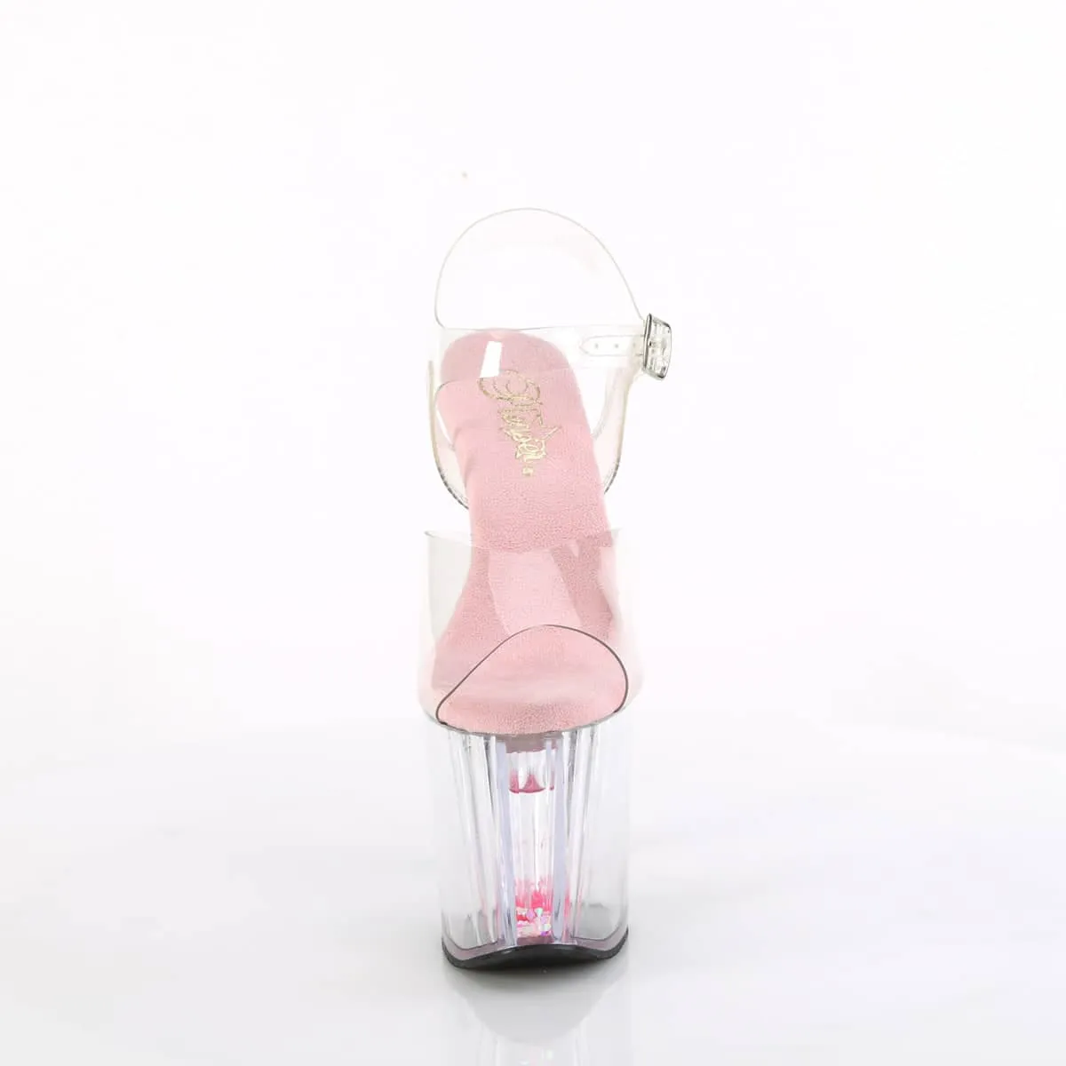 ENCHANT-708AQUA-03 Pink & Clear Ankle Peep Toe High Heel