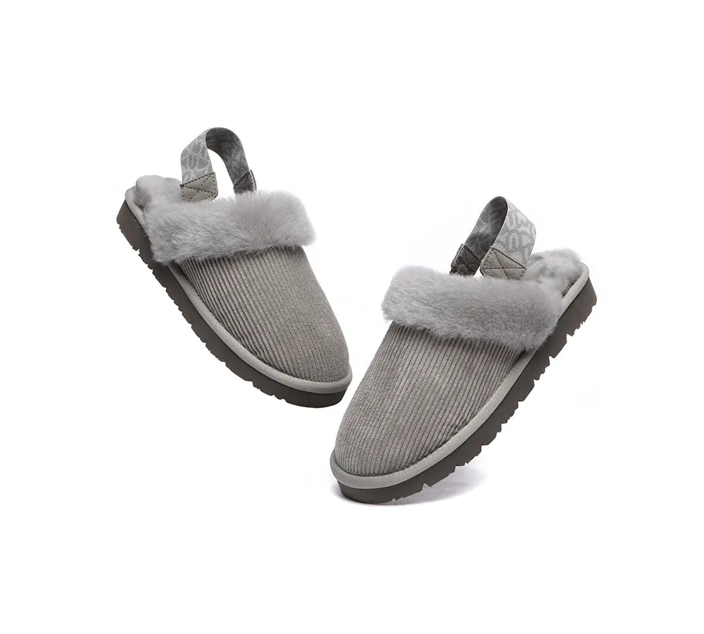 EVERAU® UGG Women Sheepskin Wool Removable Strap Slingback Slippers Corduroy