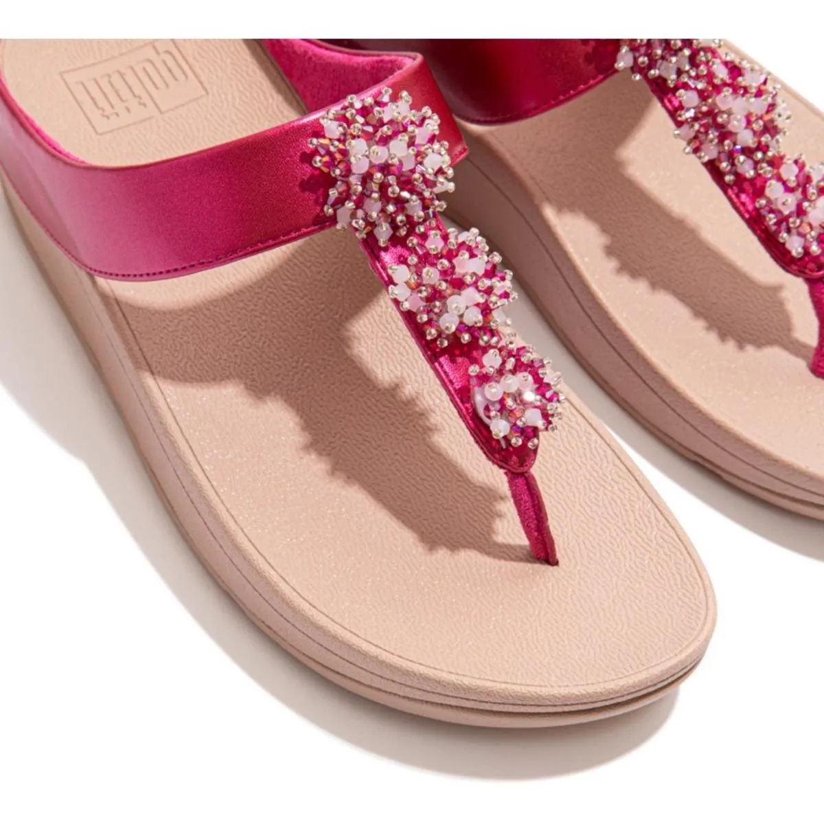 Fit Flop Fino Bead-Cluster Toe-Post Sandals Fuchsia Rose