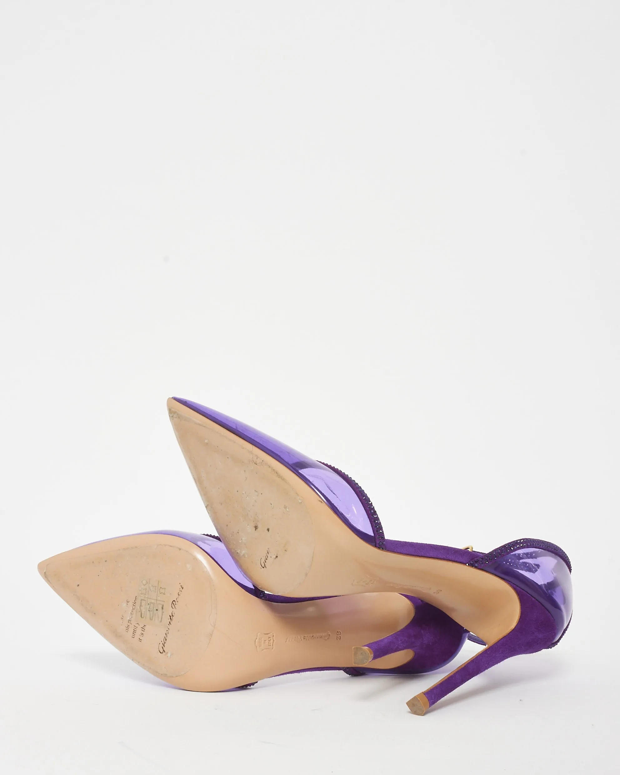 Gianvito Rossi Purple PVC Suede & Rhinestone Ankle Strap Pumps - 39