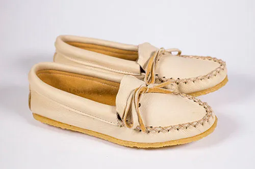 Handmade Deerskin, Vibram Rubber sole Moccasin - Cream