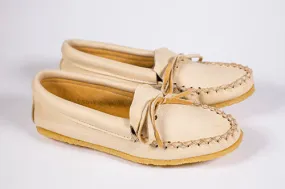 Handmade Deerskin, Vibram Rubber sole Moccasin - Cream