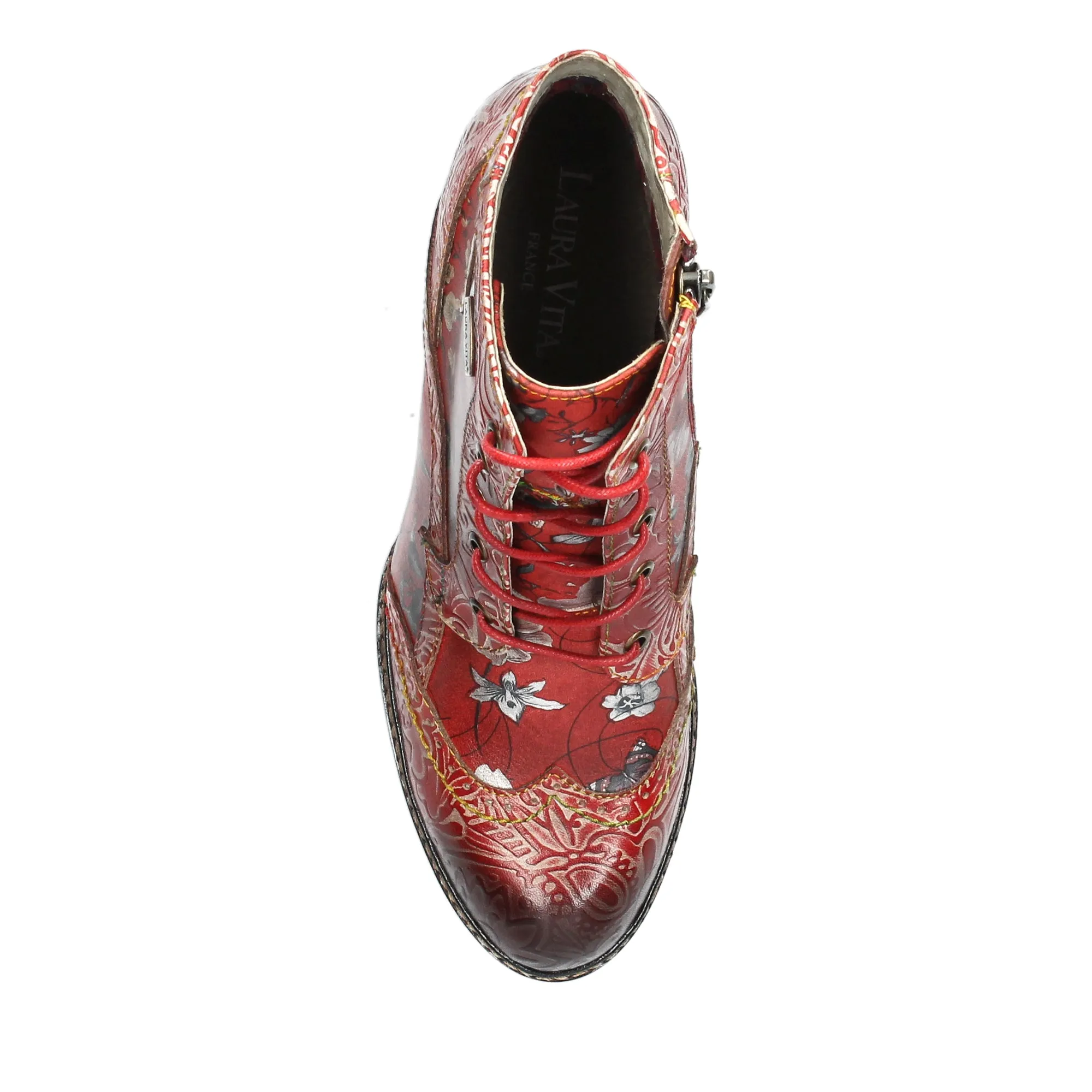 Laura Vita Alcizeeo 01 ROUGE Leather Mid Heel Lace up Boot with Zip