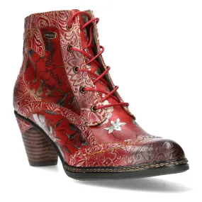 Laura Vita Alcizeeo 01 ROUGE Leather Mid Heel Lace up Boot with Zip