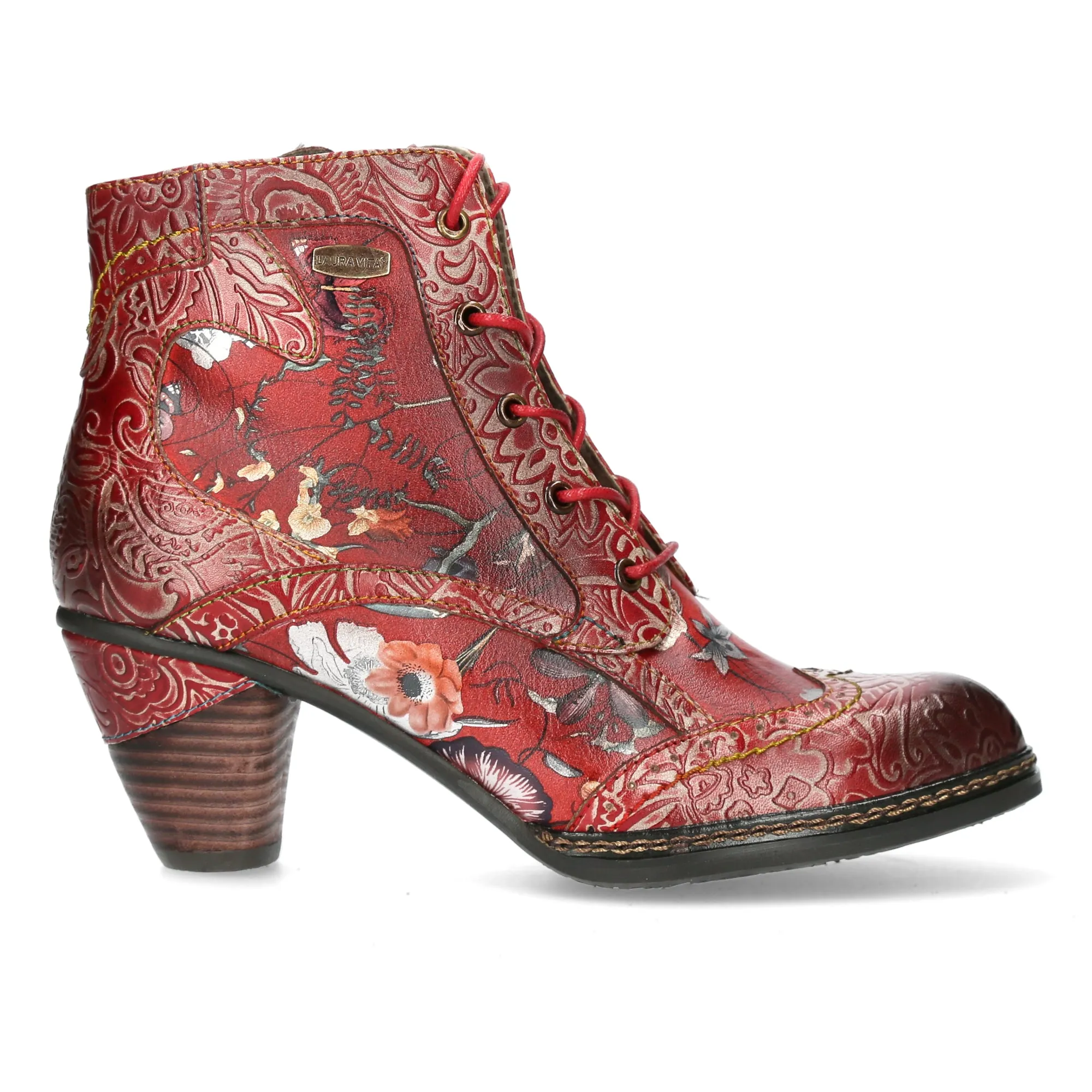 Laura Vita Alcizeeo 01 ROUGE Leather Mid Heel Lace up Boot with Zip