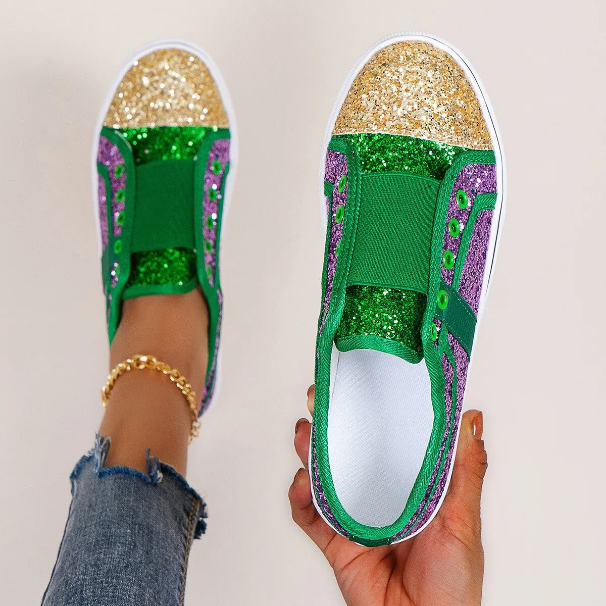 Low-top Colorblock Casual Round Toe Sequin