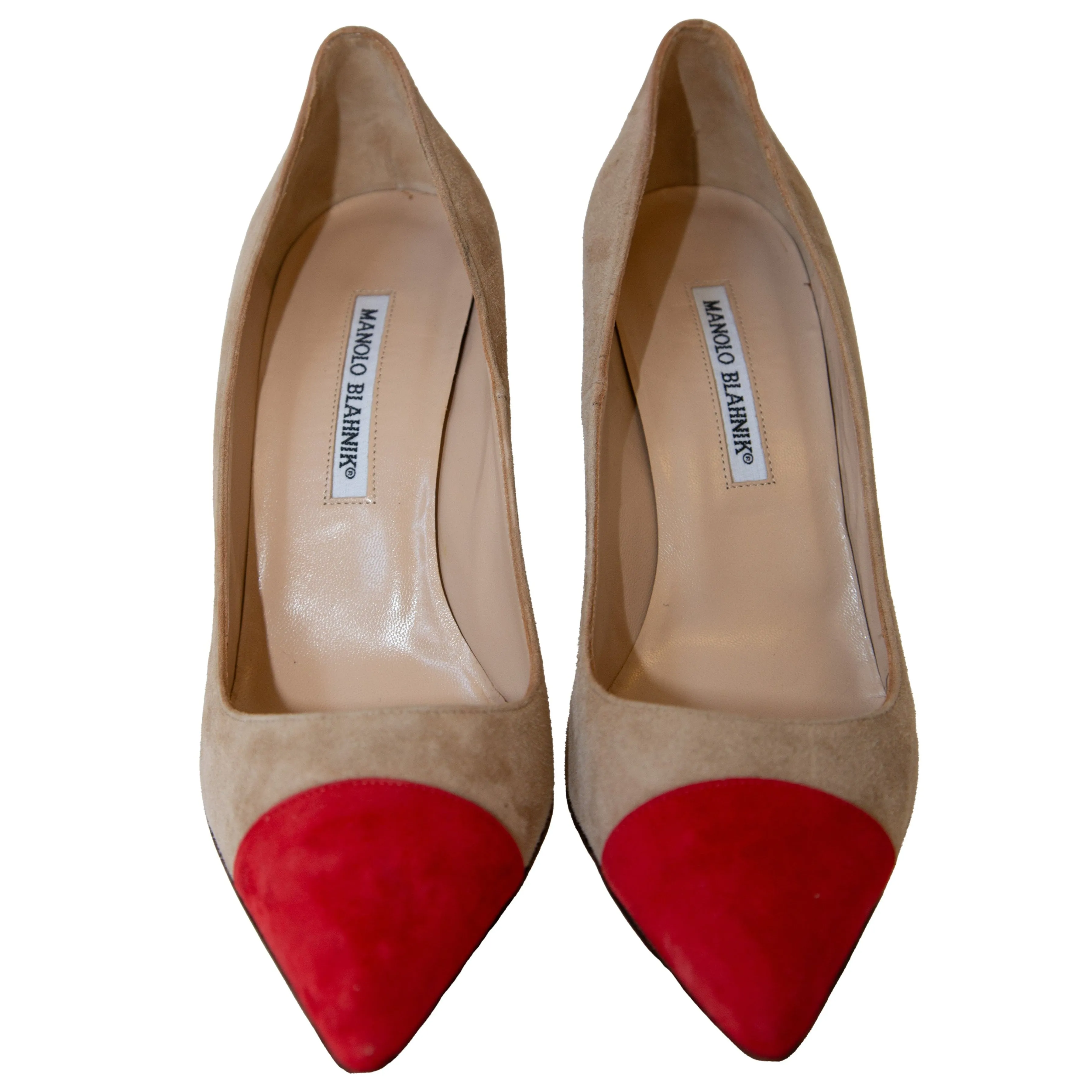 Manolo Blahnik Beige Red Toe Pumps