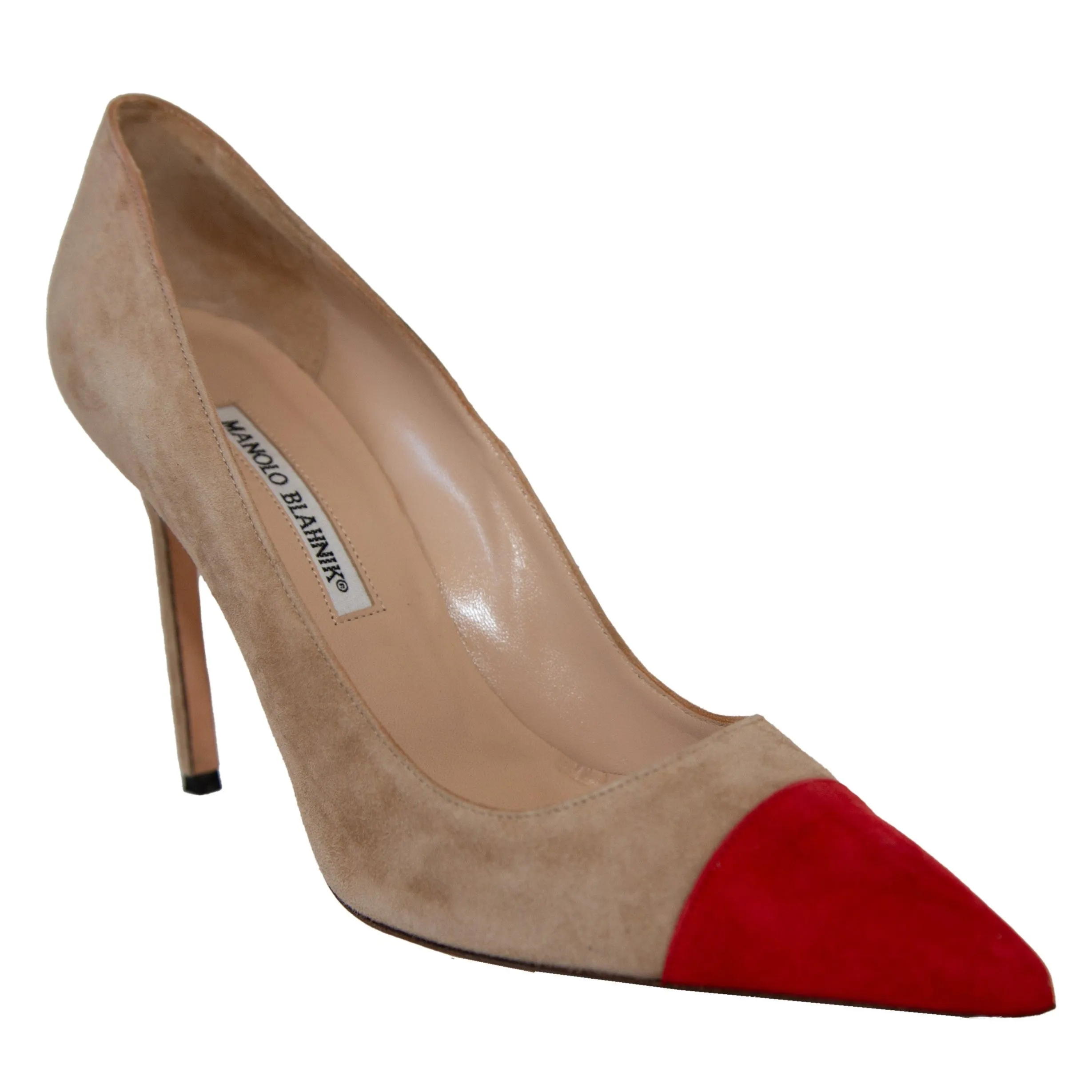 Manolo Blahnik Beige Red Toe Pumps