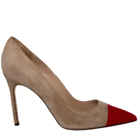 Manolo Blahnik Beige Red Toe Pumps