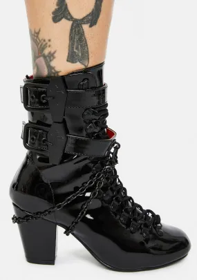 Patent Lost Tomb Chain Lace Up Boots