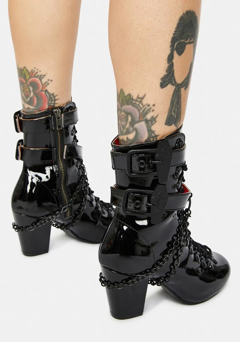 Patent Lost Tomb Chain Lace Up Boots