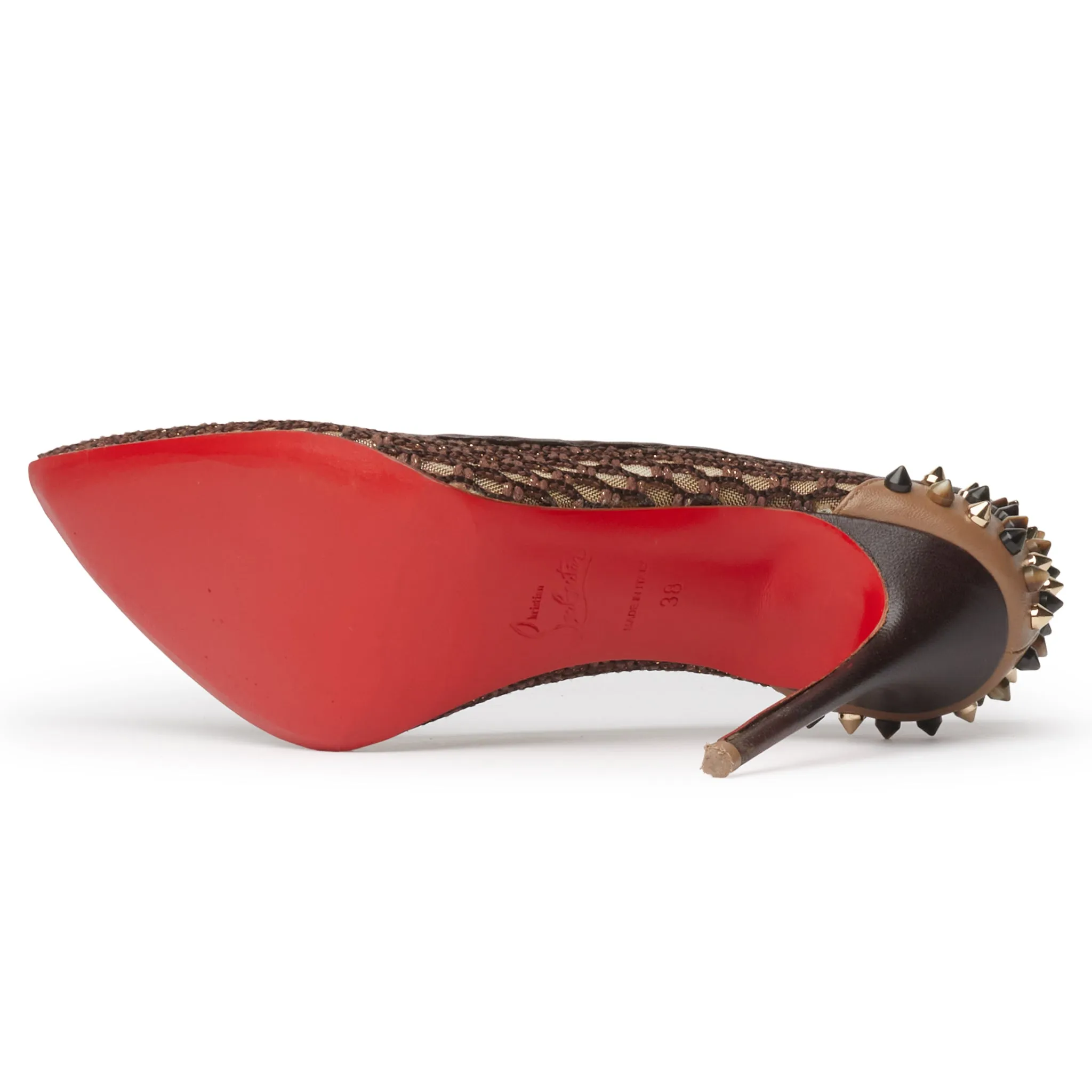 Preloved - Christian Louboutin Guni Mesh Leather Spike Embellished 100mm Heels