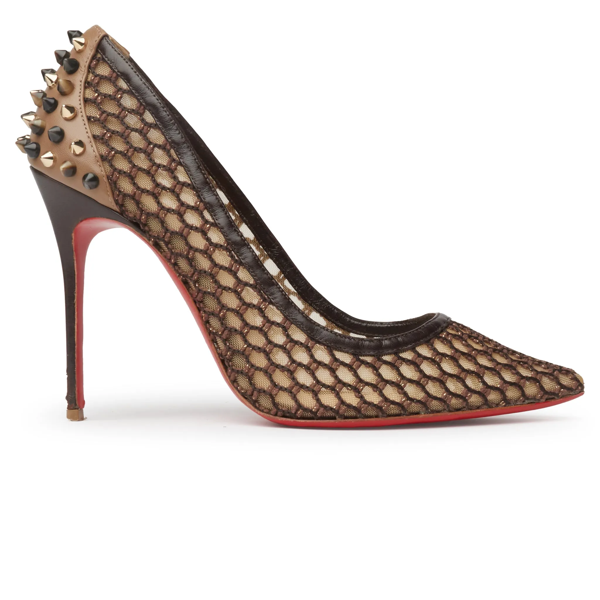 Preloved - Christian Louboutin Guni Mesh Leather Spike Embellished 100mm Heels