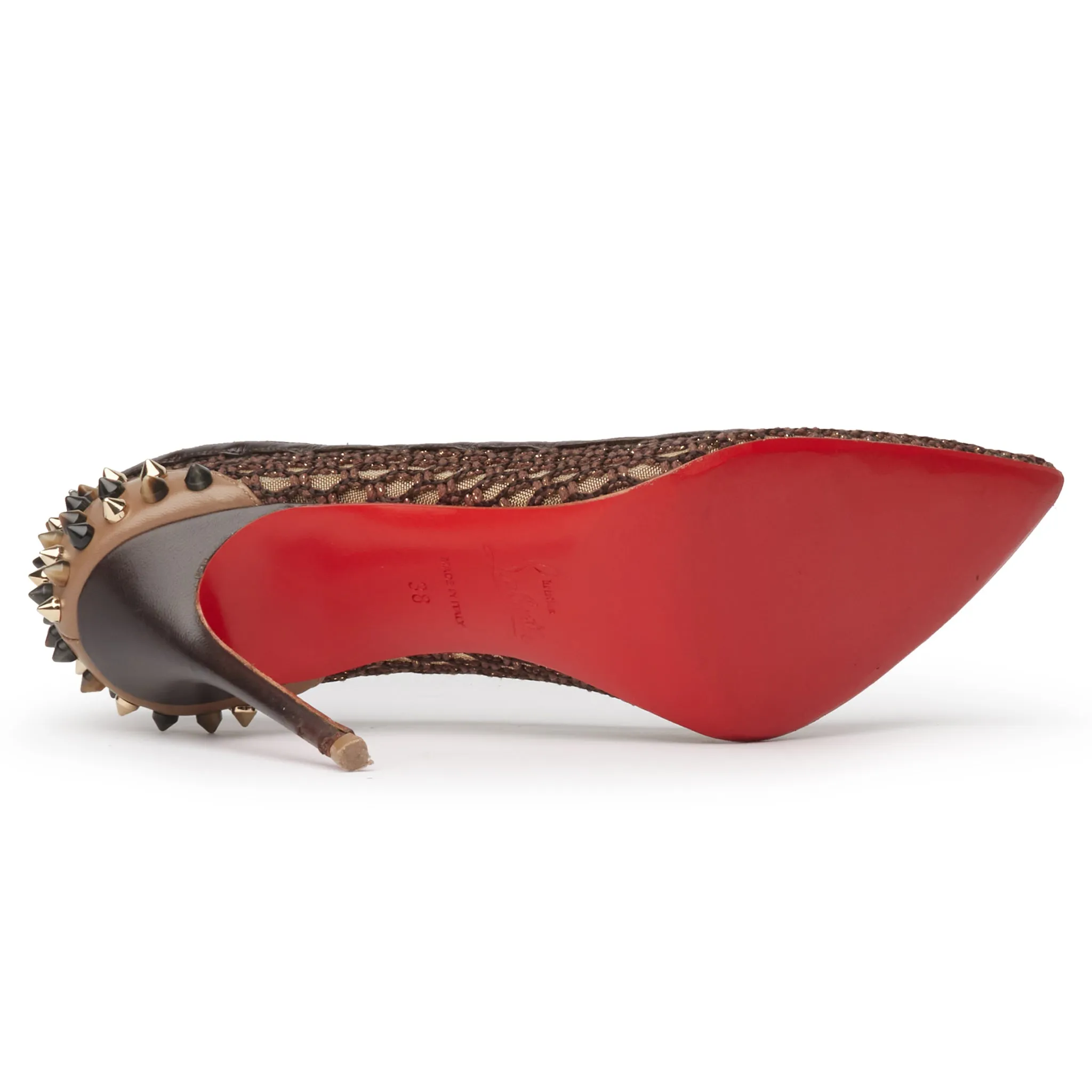 Preloved - Christian Louboutin Guni Mesh Leather Spike Embellished 100mm Heels