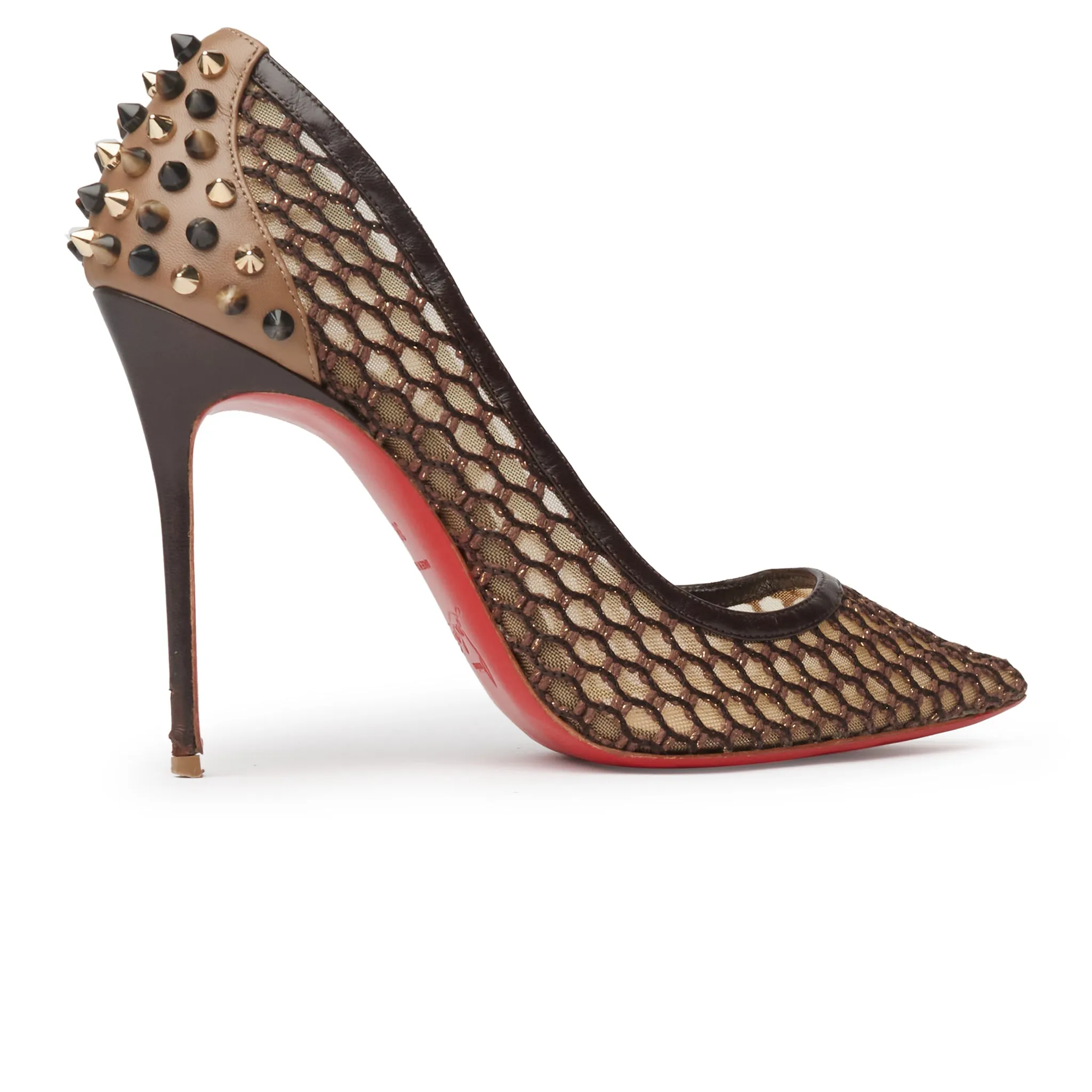 Preloved - Christian Louboutin Guni Mesh Leather Spike Embellished 100mm Heels