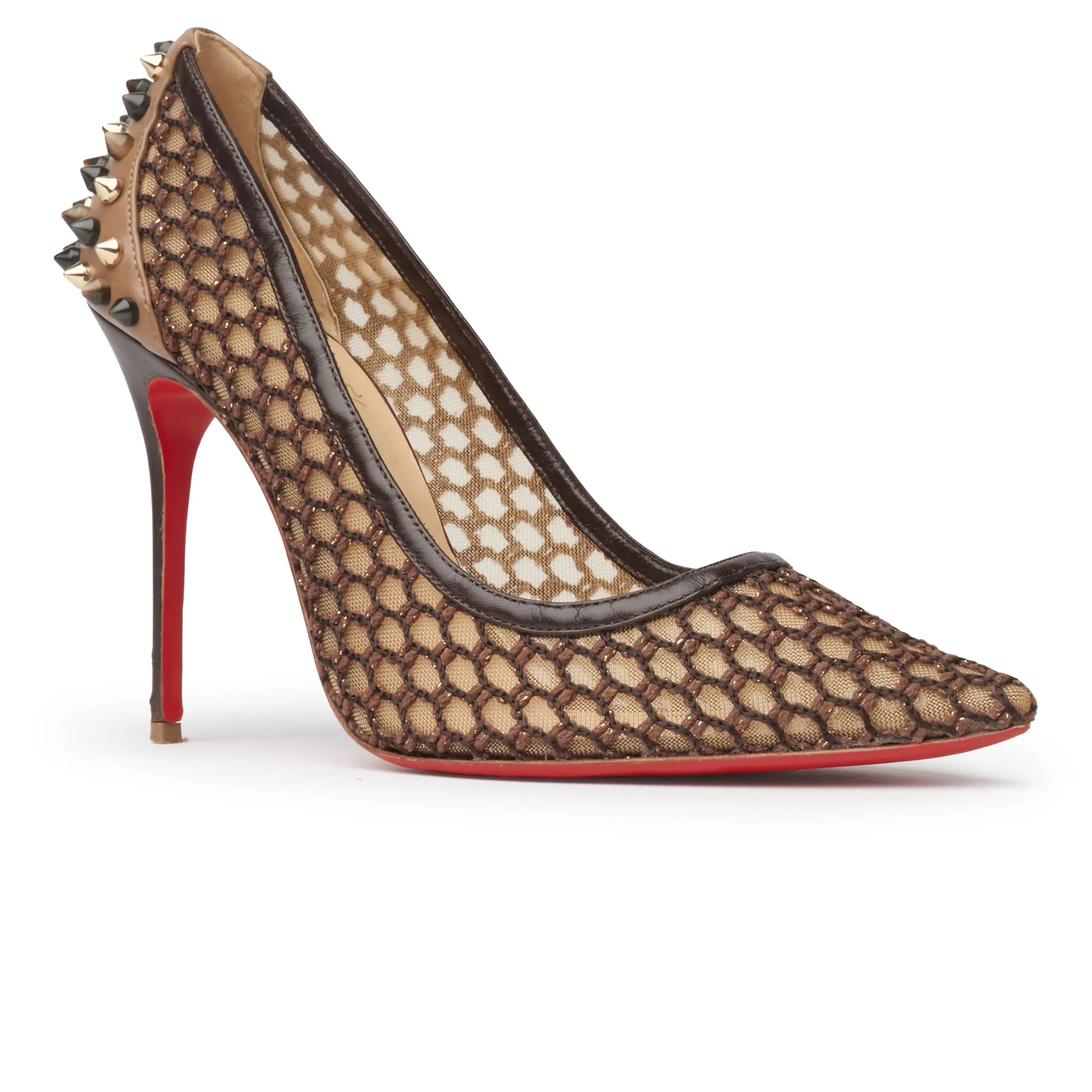 Preloved - Christian Louboutin Guni Mesh Leather Spike Embellished 100mm Heels
