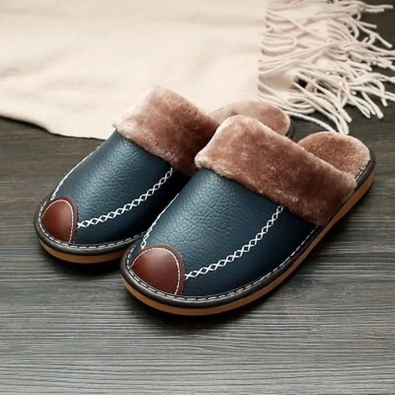 "Cozy and Luxurious Leather and Fur Slippers for Ultimate Warmth and Comfort"