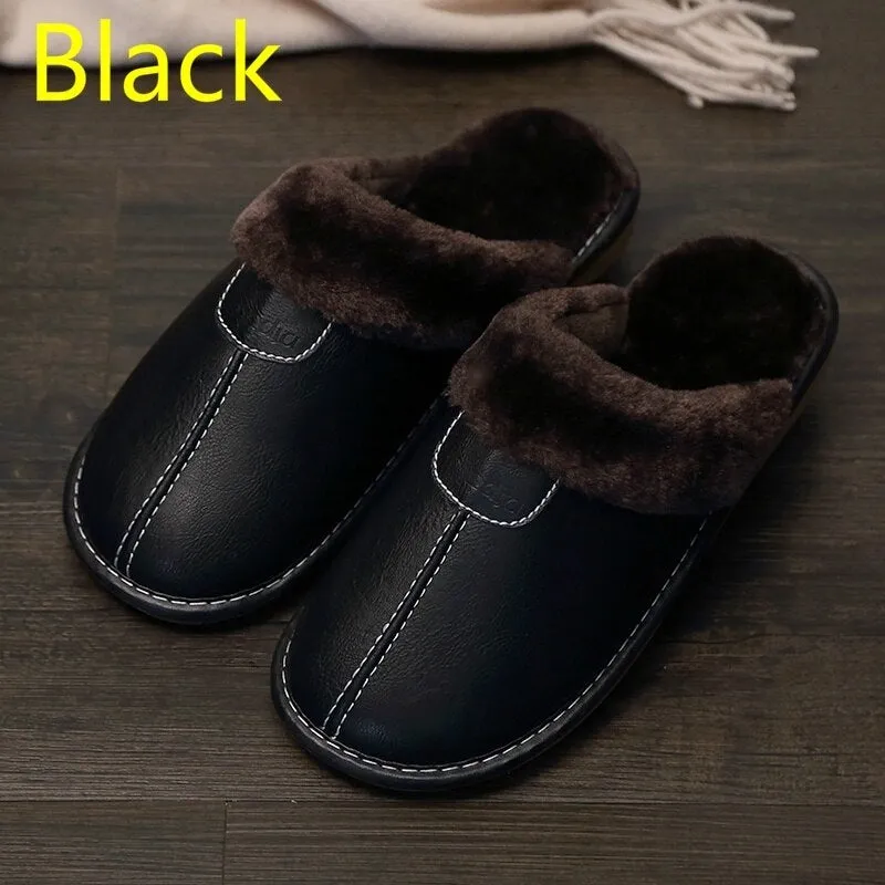 "Cozy and Luxurious Leather and Fur Slippers for Ultimate Warmth and Comfort"