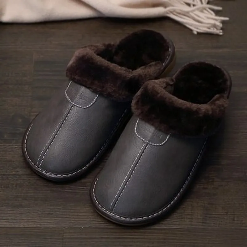 "Cozy and Luxurious Leather and Fur Slippers for Ultimate Warmth and Comfort"