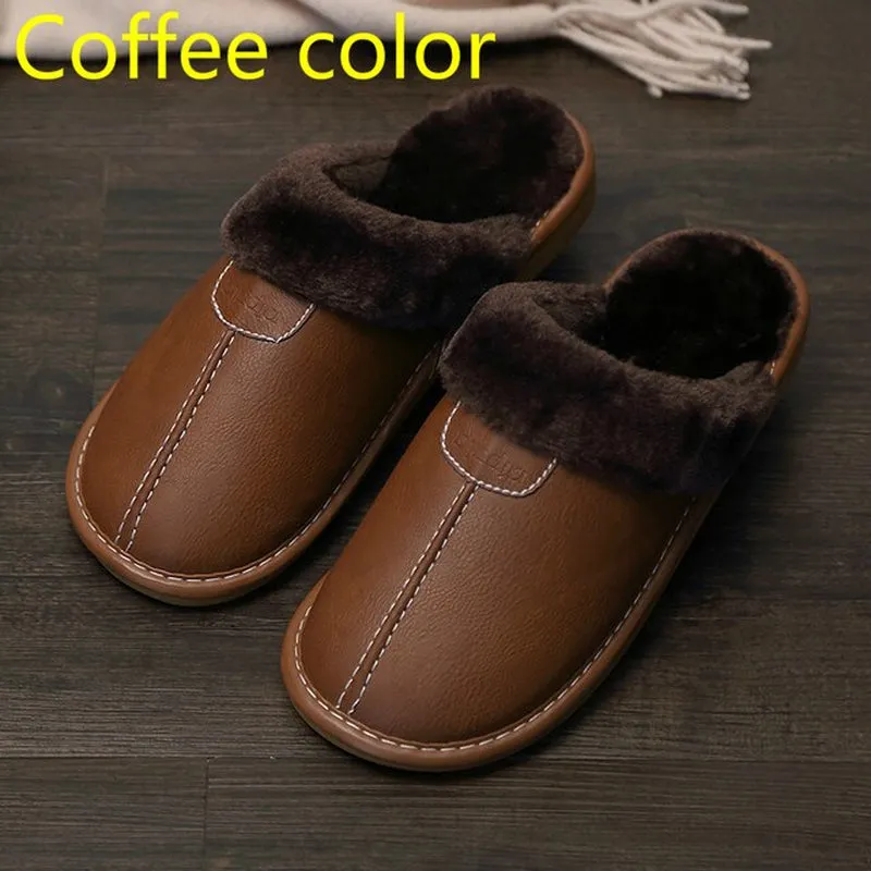 "Cozy and Luxurious Leather and Fur Slippers for Ultimate Warmth and Comfort"