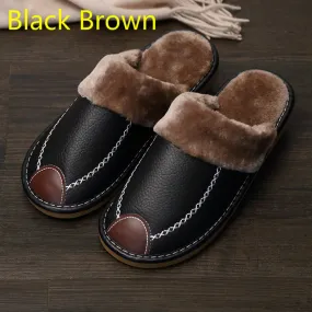 "Cozy and Luxurious Leather and Fur Slippers for Ultimate Warmth and Comfort"