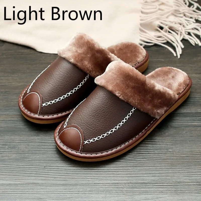 "Cozy and Luxurious Leather and Fur Slippers for Ultimate Warmth and Comfort"