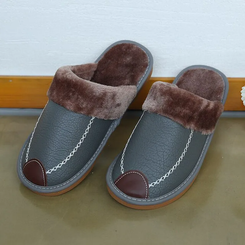 "Cozy and Luxurious Leather and Fur Slippers for Ultimate Warmth and Comfort"