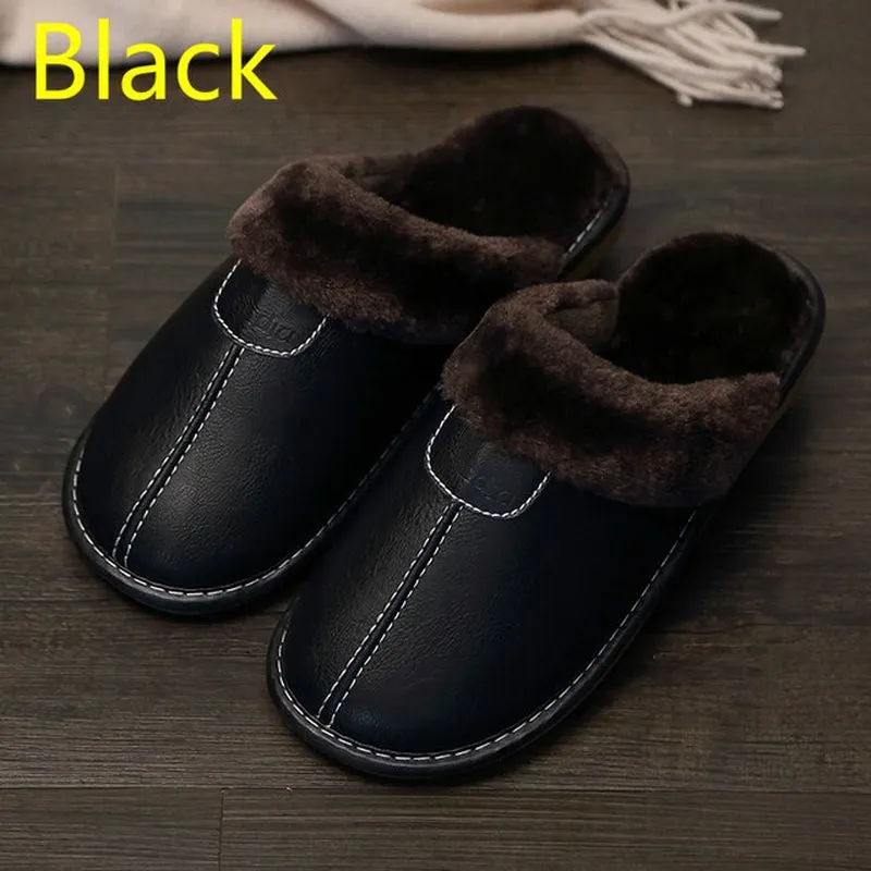 "Cozy and Luxurious Leather and Fur Slippers for Ultimate Warmth and Comfort"