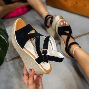 Summer Hot Lace Leisure Women Wedges Heeled Sandals