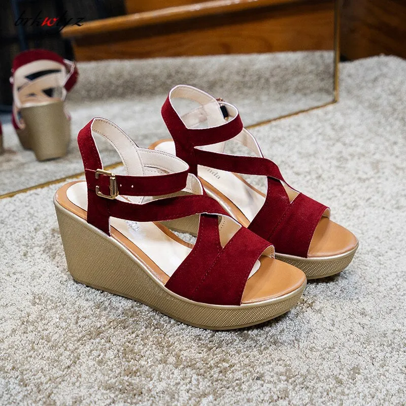 Summer Hot Lace Leisure Women Wedges Heeled Sandals